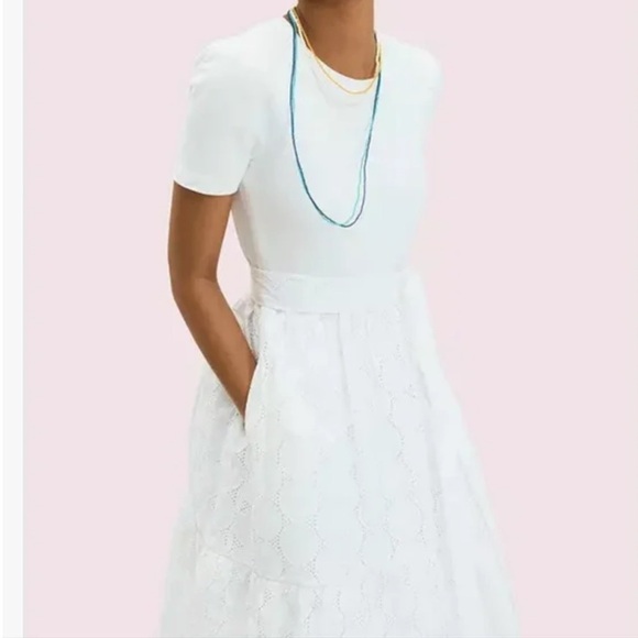 NWT Kate Spade White Mixed Media Cotton Knit Dress Eyelet  $248.  Size XL - Picture 2 of 10